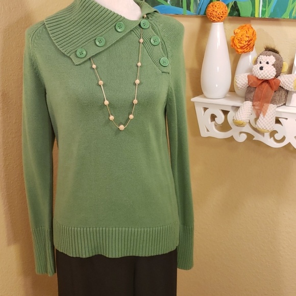 Hannah Sweaters - Hannah Green Sweater w/ Button Detail Sz. M
